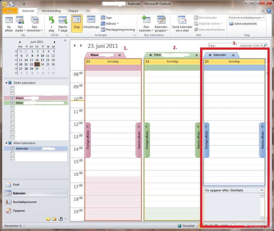 Delte kalendere står før min egen i Outlook