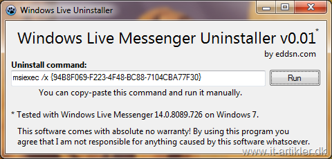 Fjern Windows Live Messenger totalt