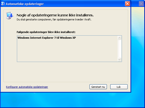 Kan ikke installere internet explorer 7