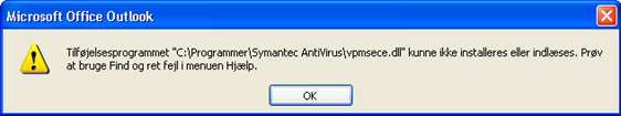 Symantec antivirus fejl vpmsece.dll