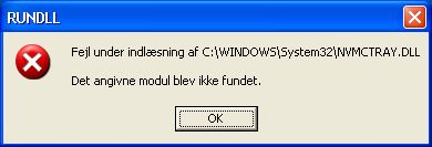 Windows opstartsfejl nvmctray.dll