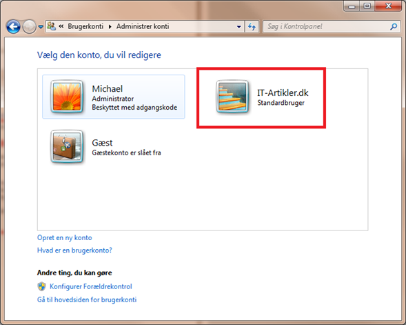 Opret ny bruger i Windows 7