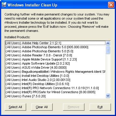 Kan ikke fjerne programmer i Windows